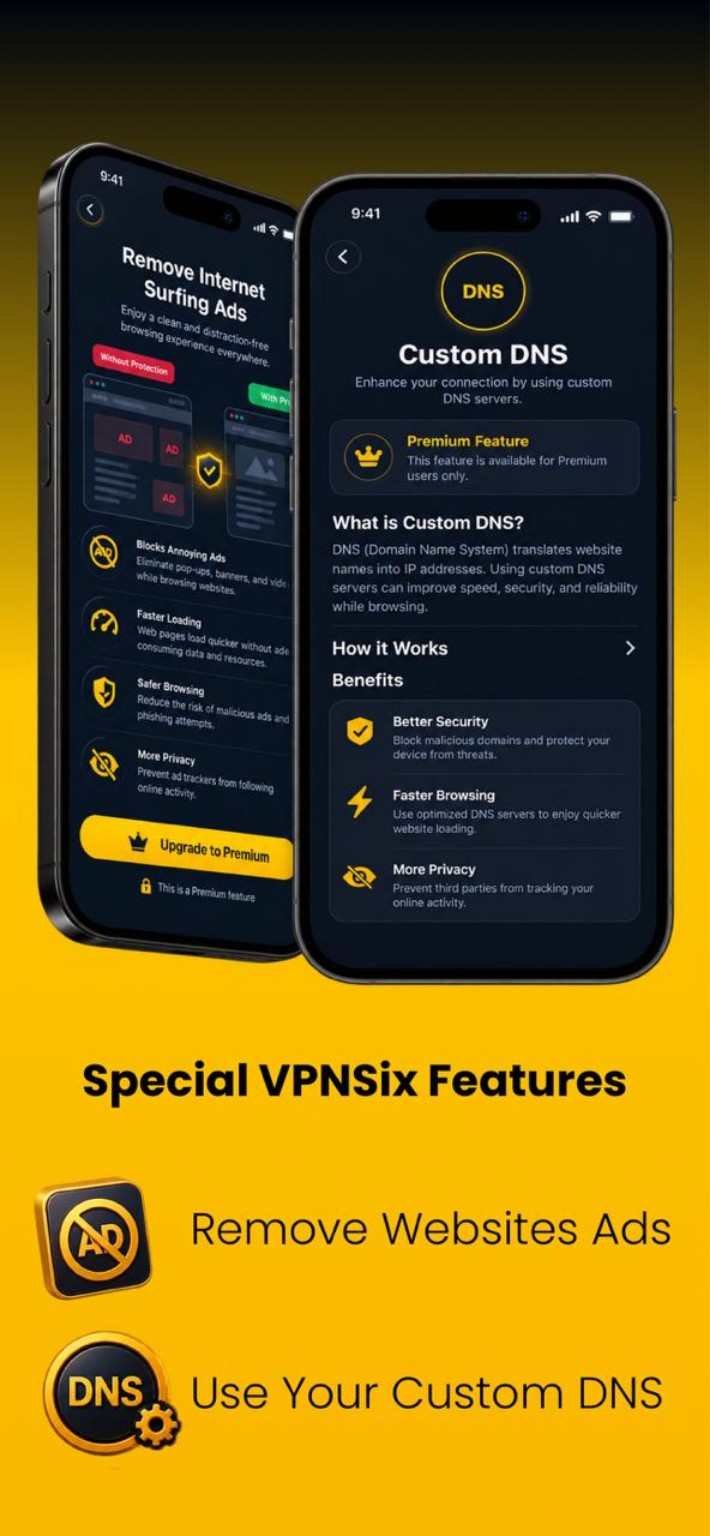 VPNSix custom DNS feature